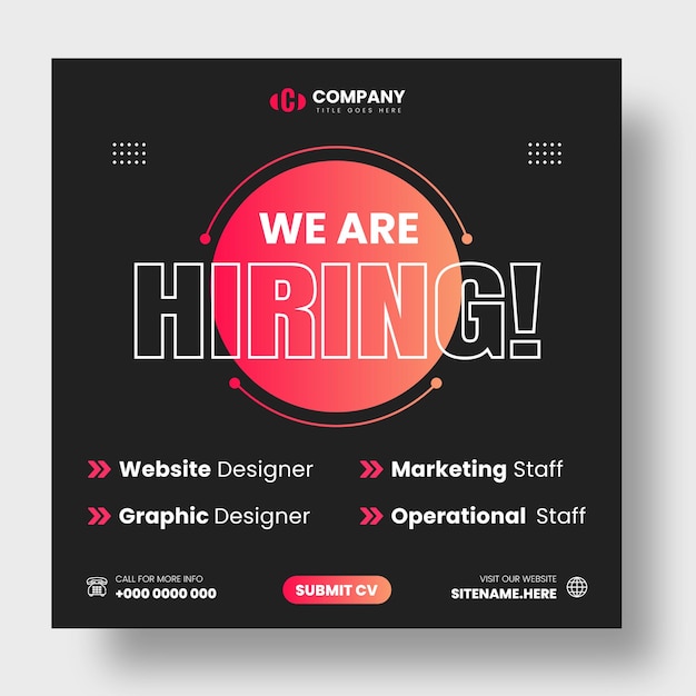 We are hiring job vacancy facebook or instagram or social media post amp web banner design template