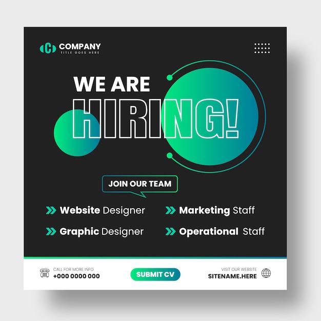 We are hiring job vacancy facebook or instagram or social media post amp web banner design template