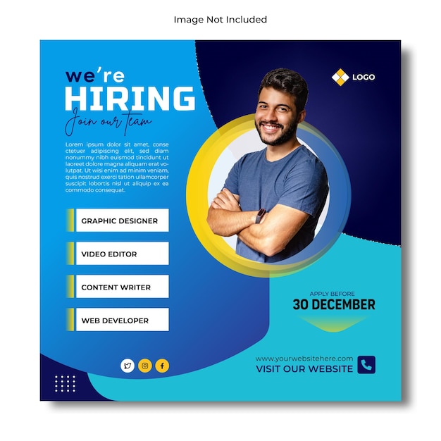 We are hiring job vacancy promotional social media post or square web banner template