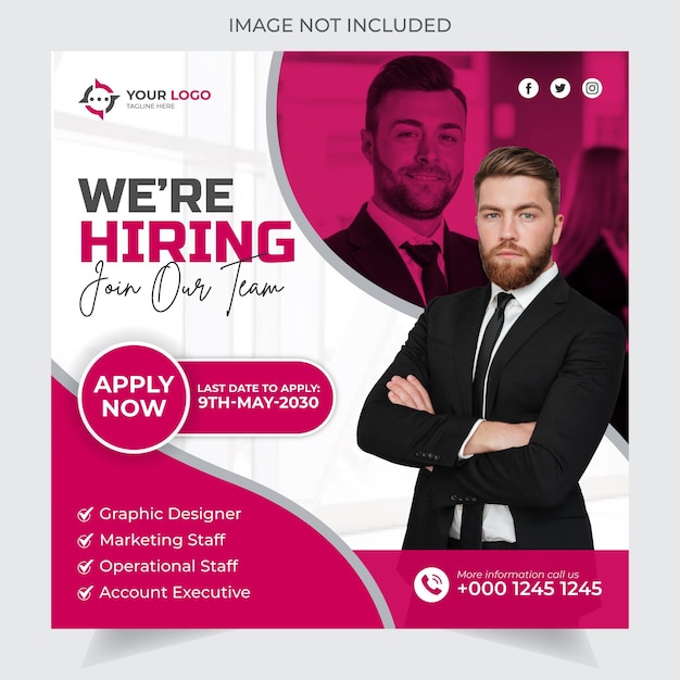 Vector we are hiring job vacancy promotional social media post template