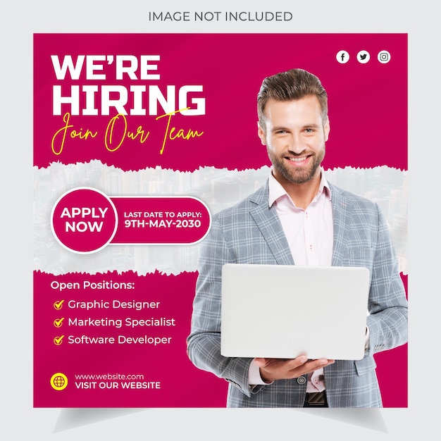 Vector we are hiring job vacancy promotional social media post template