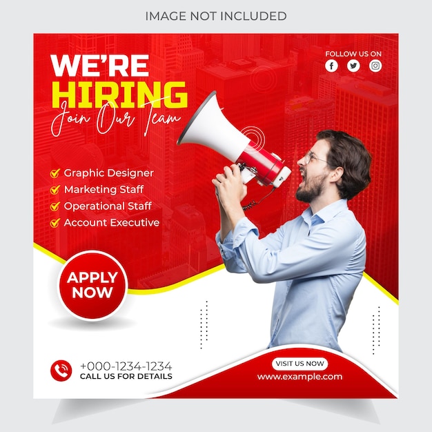 Vector we are hiring job vacancy promotional social media post template