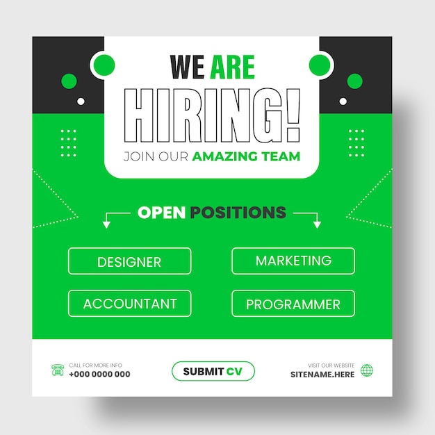 We are hiring job vacancy social media post banner design template with green color