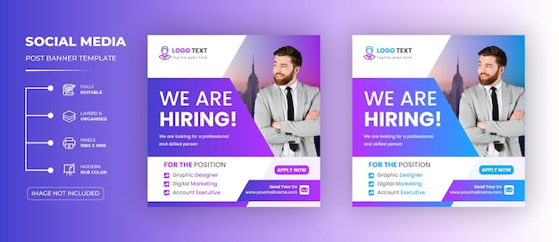 We are hiring job vacancy Social Media Post Or Instagram Promotional Social Media Square Banner Temp