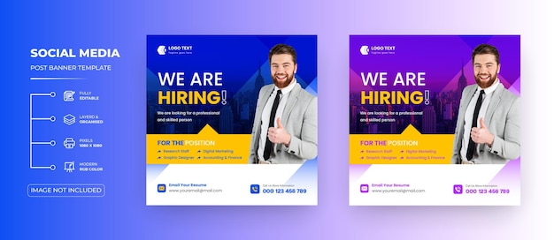 We are hiring job vacancy Social Media Post Or Instagram Promotional Social Media Square Banner