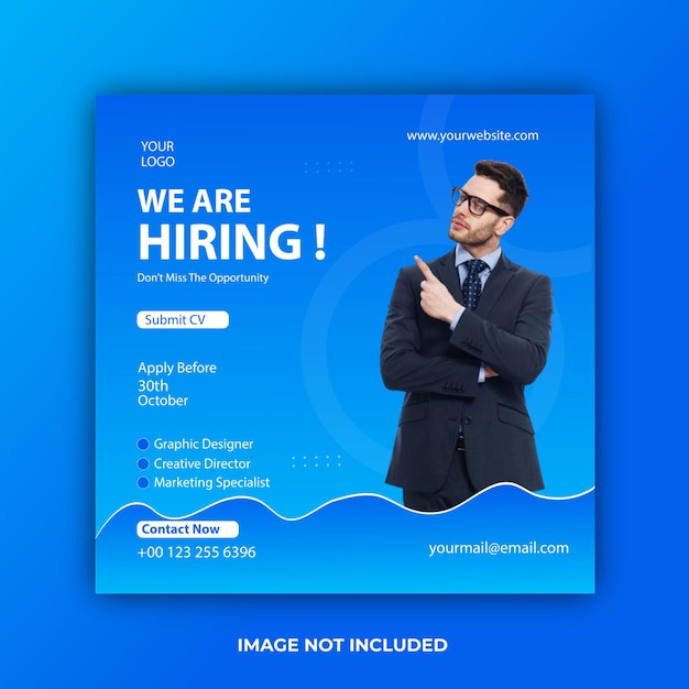 We are hiring job vacancy social media post or square web banner template design