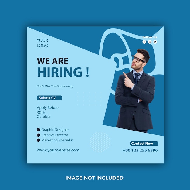 We are hiring job vacancy social media post or square web banner template design