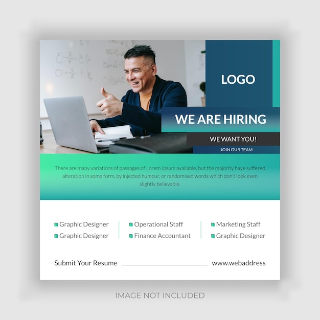 We are hiring job vacancy square banner or social media post template Premium Vector