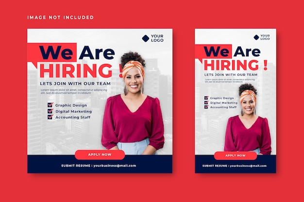 We are hiring job vacancy square banner or social media post template