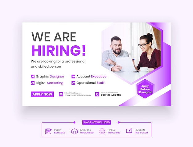 We are hiring job vacancy Webinar Or Promotional Online Seminar Web Banner Template Design