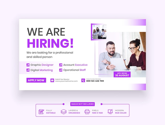 We are hiring job vacancy Webinar Or Promotional Online Seminar Web Banner Template Design