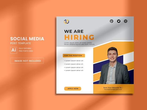 We are hiring for your best career social media post template Premium Vector