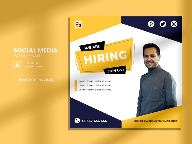 We are hiring for your best career social media post template Premium Vector