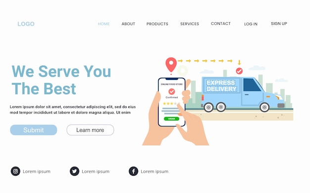 We serve the best services. Food delivery services landing page for mobile and website.