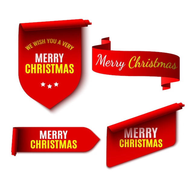 We wish you a very Merry Christmas, message on ribbons and flags