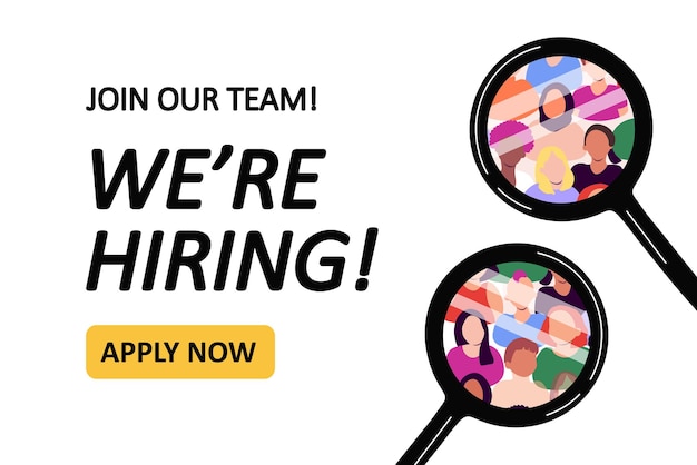 We39re hiring background template with people under magnifying glass