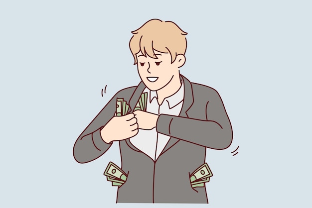 Wealthy businessman with money in pockets