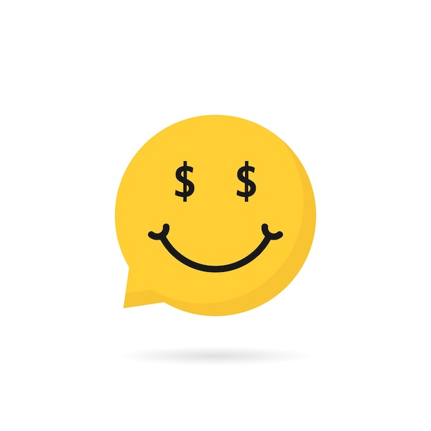 Wealthy emoji speech bubble logo. concept of chatbot button, win, gamble, cheerful, dialog, profit, business success. flat style trend modern graphic logotype design element on white background