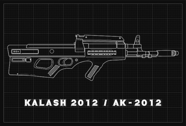 Weapon AK Assault Rifle Blueprint Background Simple Vektor Flat Design