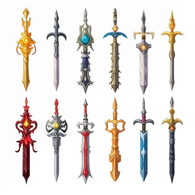 weapon design sword medieval blade war vector knife set collection battle warrior ancient dagger