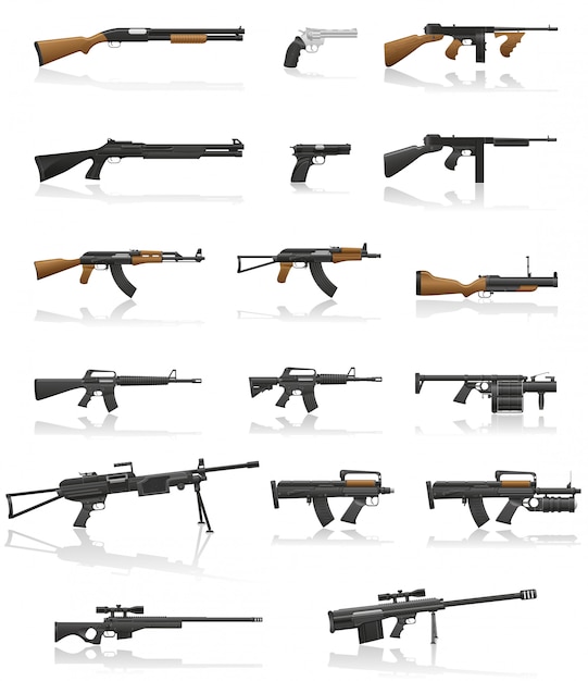 Weapon and gun set collection vector illustration