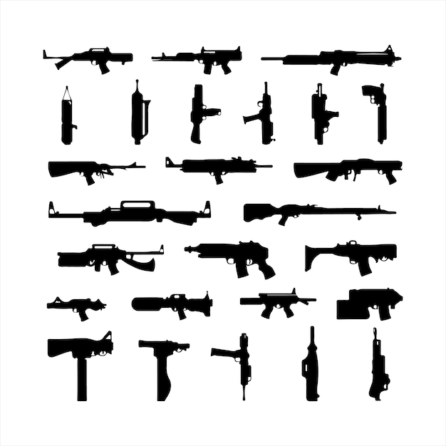 Vector weapon silhouette side view set silhouette on white background