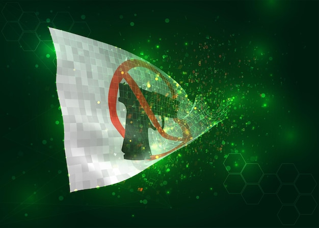 Weapon on vector 3d flag on green background with polygons and data numbers