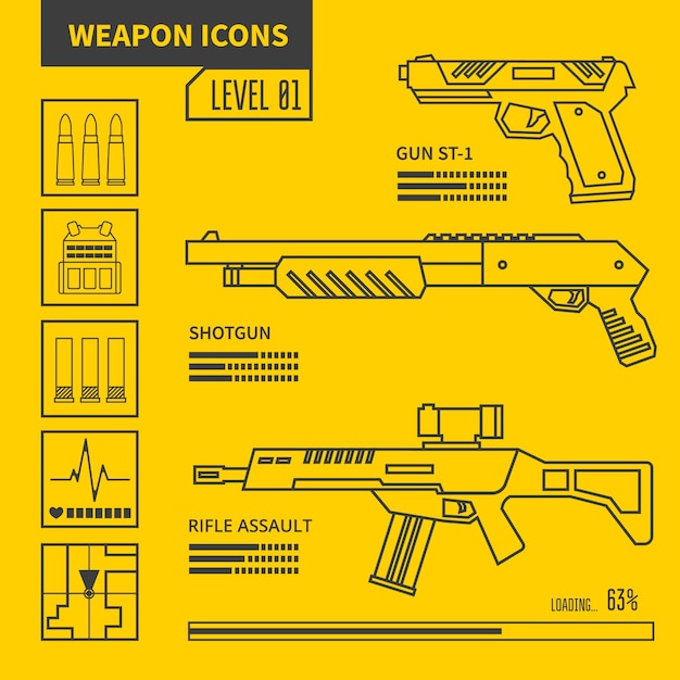 Weapon vector line illustration