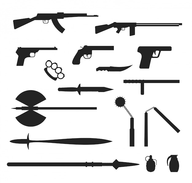 Weapons flat  collection isolated on white background