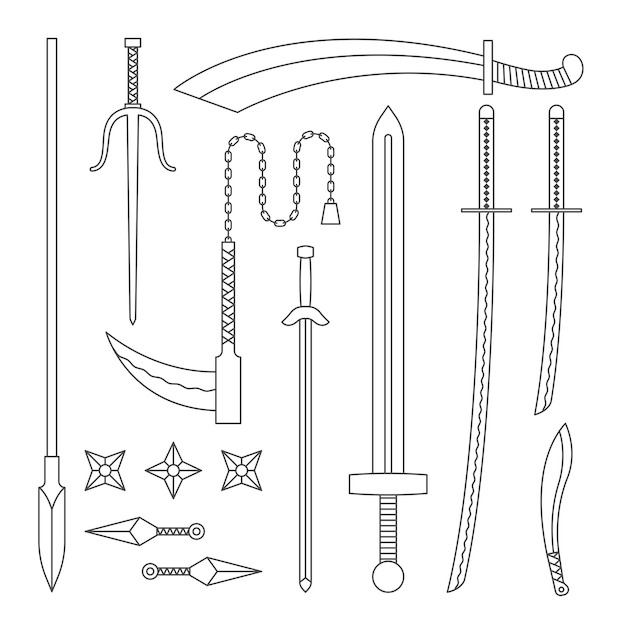 Weapons set black and white color