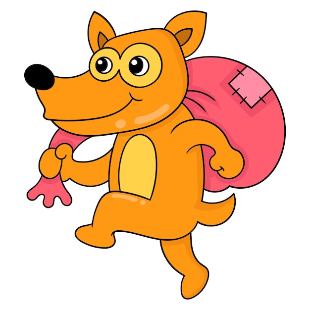 The weasel thief walks sneakily carrying a sack, vector illustration art. doodle icon image kawaii.