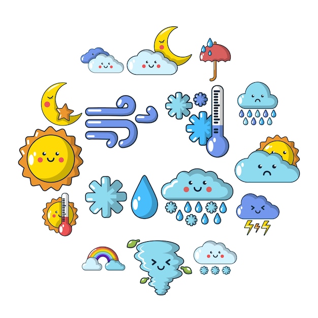 Weater icons set, cartoon style