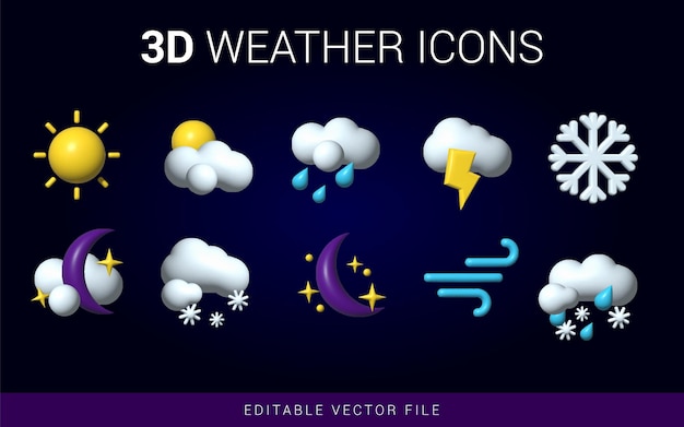 Weather 3D vector icons collection