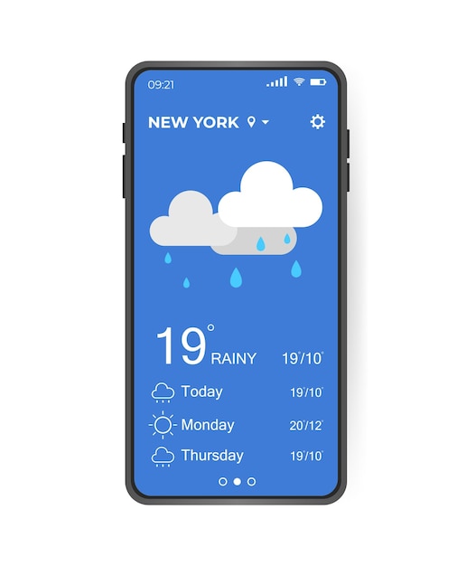 Weather Application user interface UI UX elements Realistic smartphone with Weather app Vector illustration concept