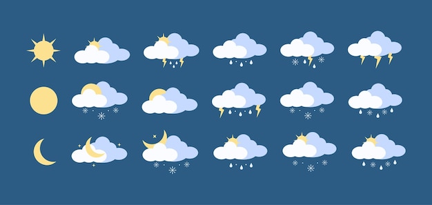 Weather elements. Vector set of weather icons isolated