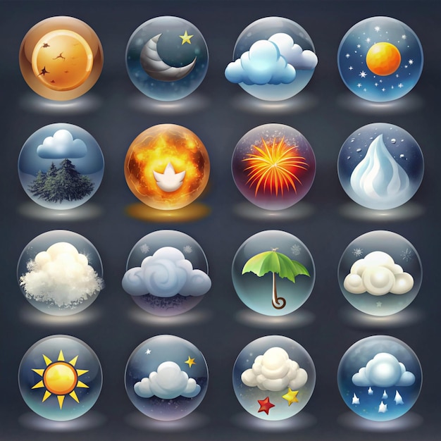 Vector weather icons in colorful circles