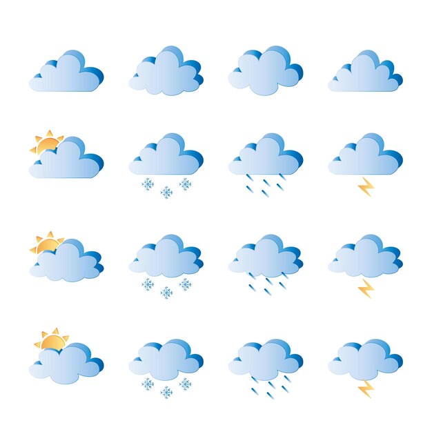 Weather icons for print, web or mobile app. Mega pack of colored weather icons. All icons for weather with sample usage. 100% vector, eps 10.