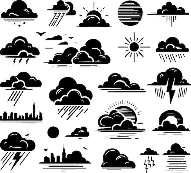 Weather icons set Cloud silhouette set