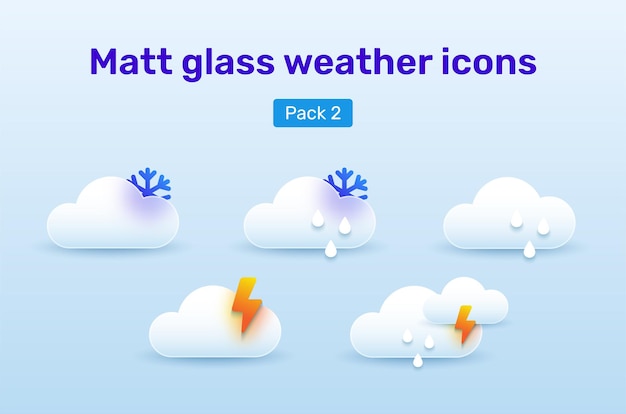 Weather icons set in glassmorphism style. Pack 2