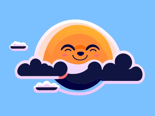 Vector weather logo smiling sun with smiling cloud which produce rain and smiling thunder the biggest