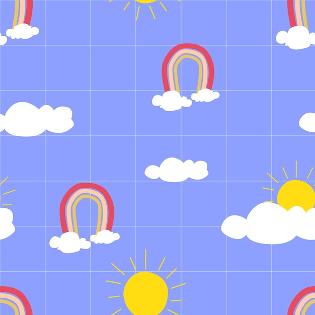 weather seamless pattern background with cute doodle illustration for kids