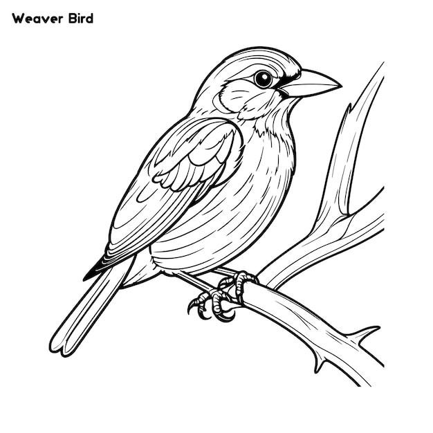 Weaver Bird hand drawing coloring page and outline vector design