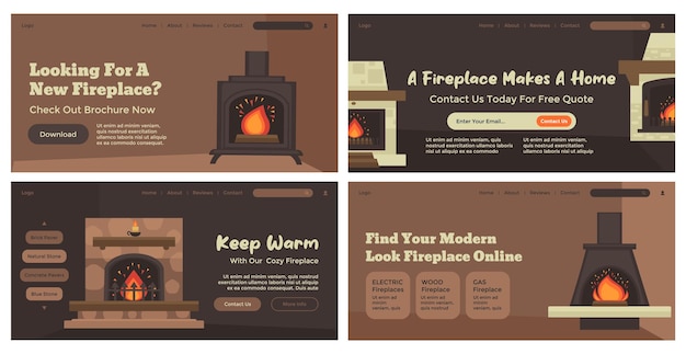 Web banner design set with fireplace advertising