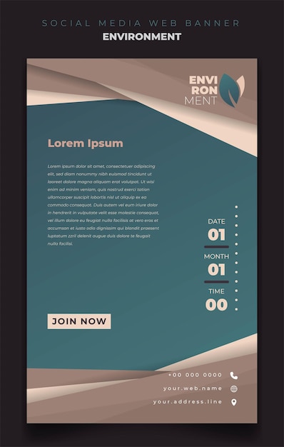 Web banner design for social media template with simple green geometric background in portrait