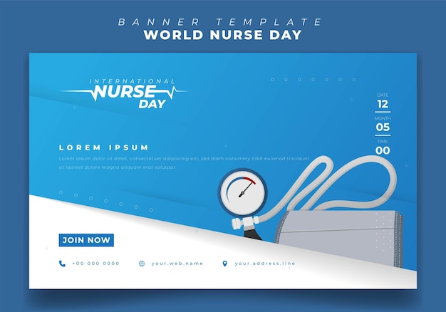 Web banner template with blood pressure design in blue landscape background for nurse day design