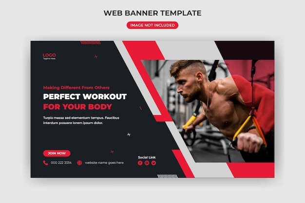 web banner and website cover fitness gym social media post template