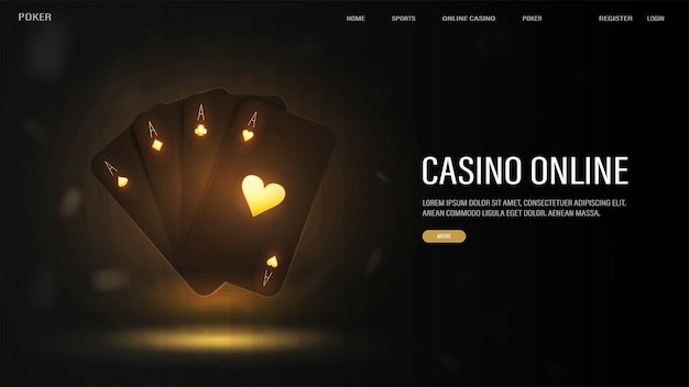 Web banner with black and gold poker cards on a shiny background