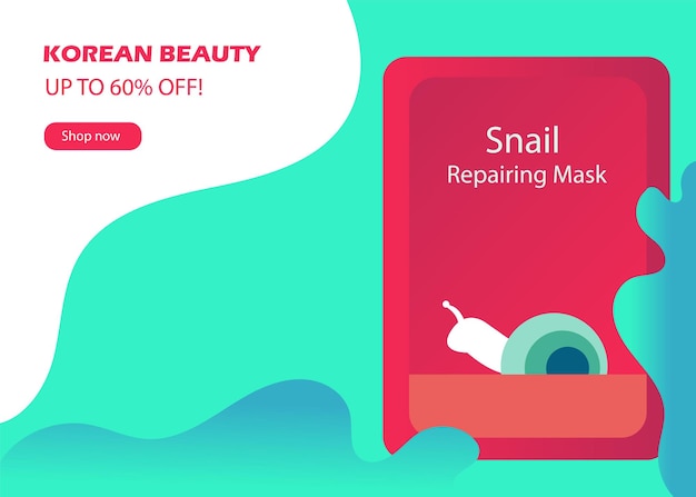 Web banner with Korean cosmetic in flat style