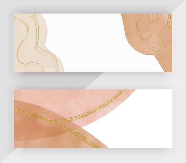 Web banners with brown watercolor texture and golden glitter lines