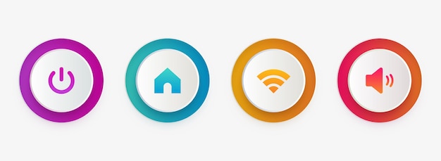 web button home power wifi sound icon or popular website buttons in gradient colors